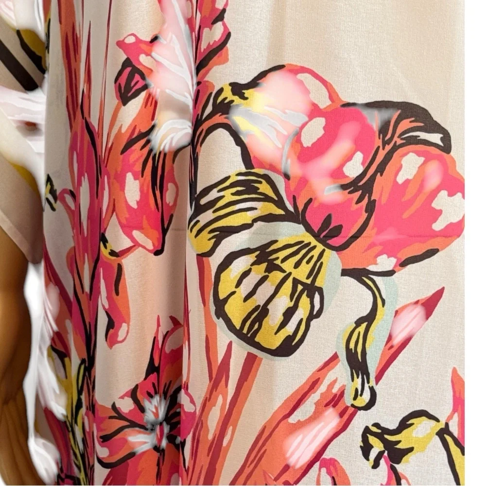 Carmen Marc Valvo Hibiscus V-Neck Caftan Cover Up NWT